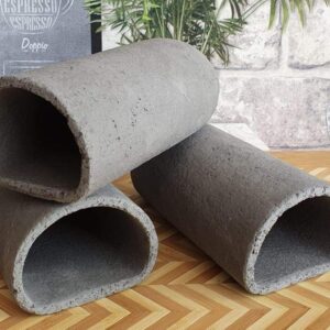 Grey D shape clay cave 16x6.5x4.5cm